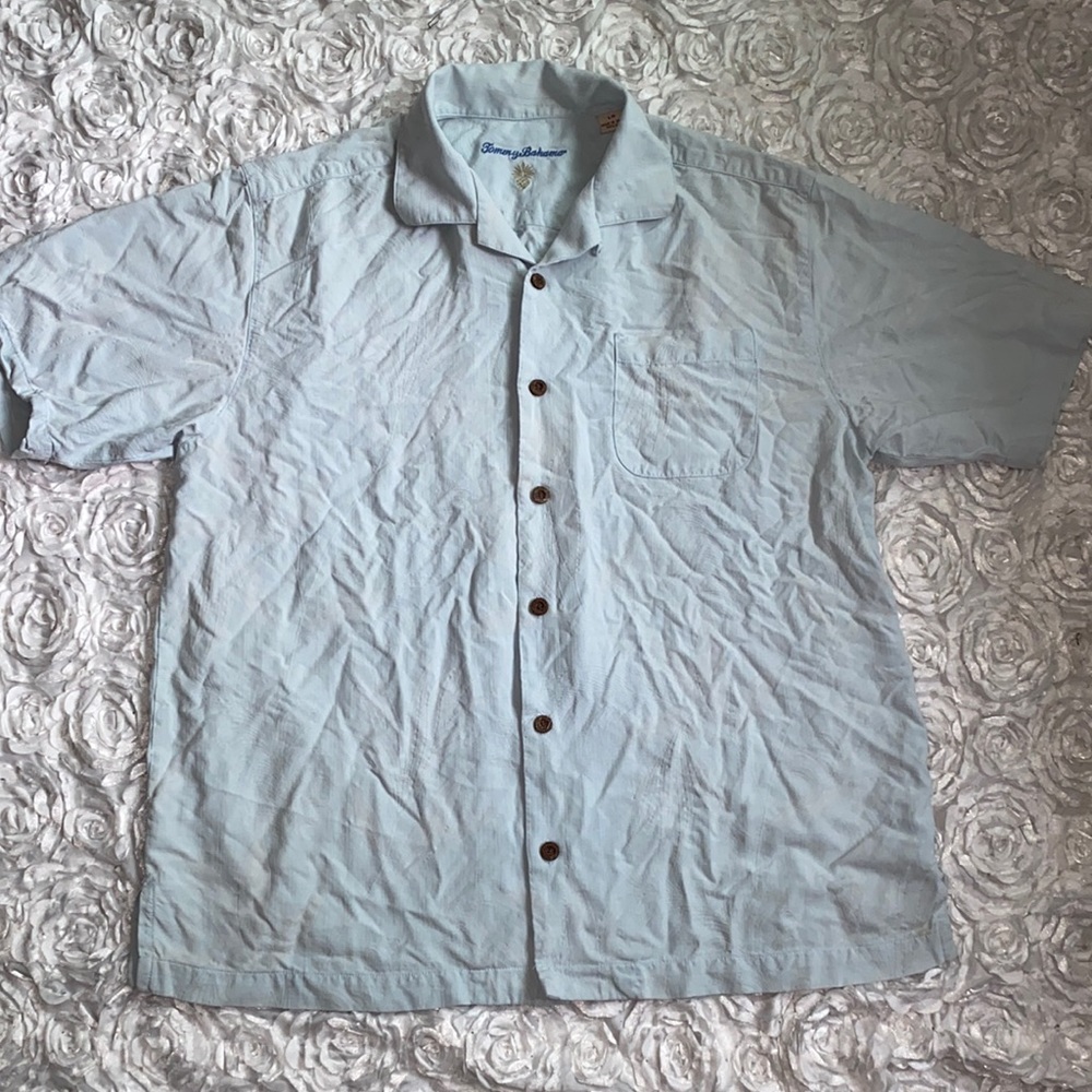 Tommy Bahama size large blue embroidered button‎ down top